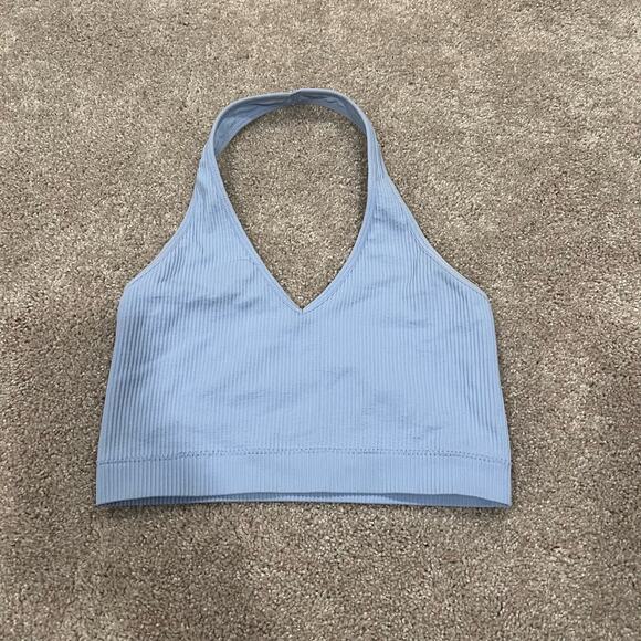 Garage Women's Light Blue Halter Crop Top Bandeau Ribbed Size XS‎ - Picture 1 of 5